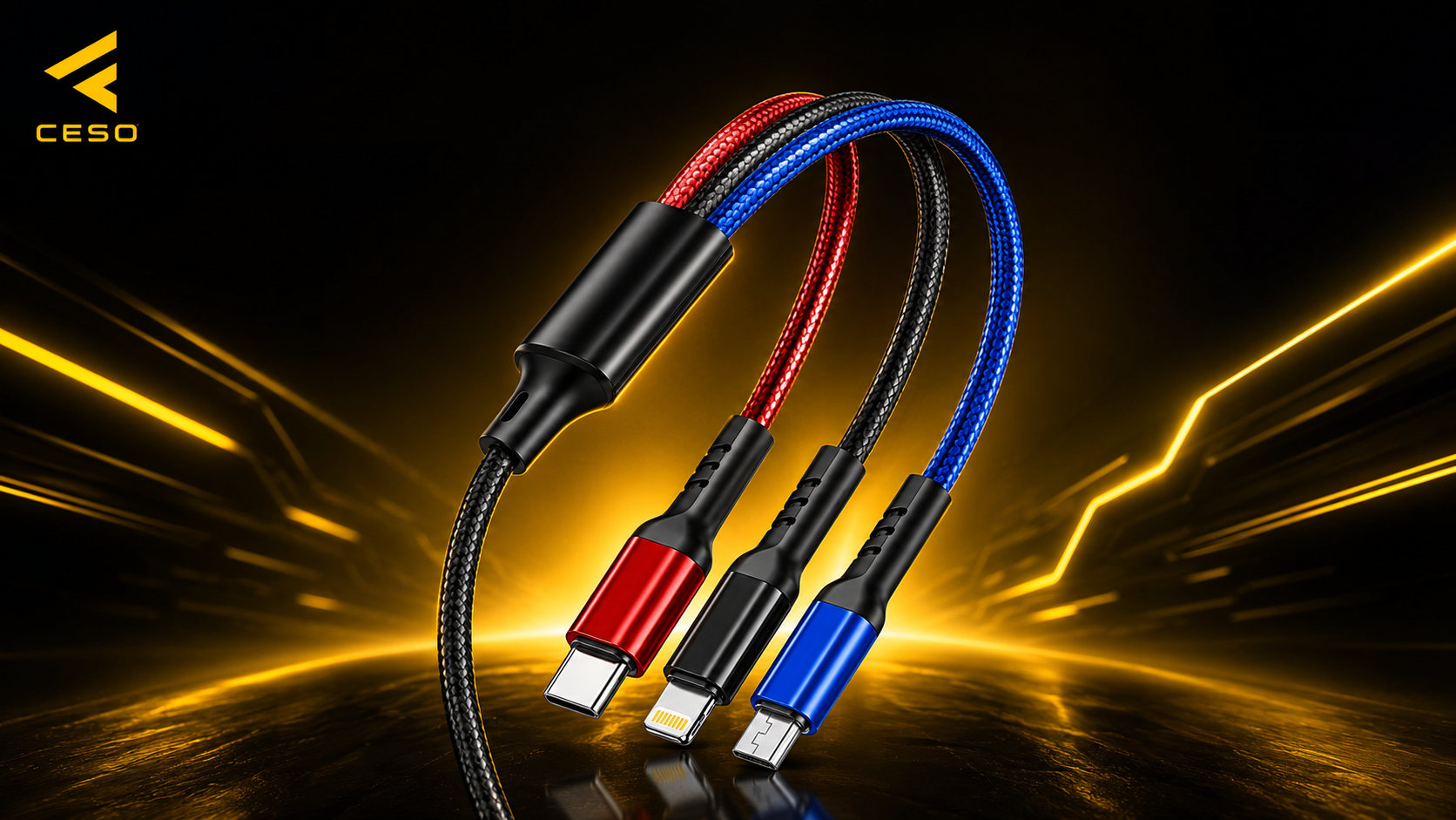 Awei CL-971 3-in-1 Fast Charging Cable - 2.4A, Lightning/Micro-USB/USB-C, 1.2m
