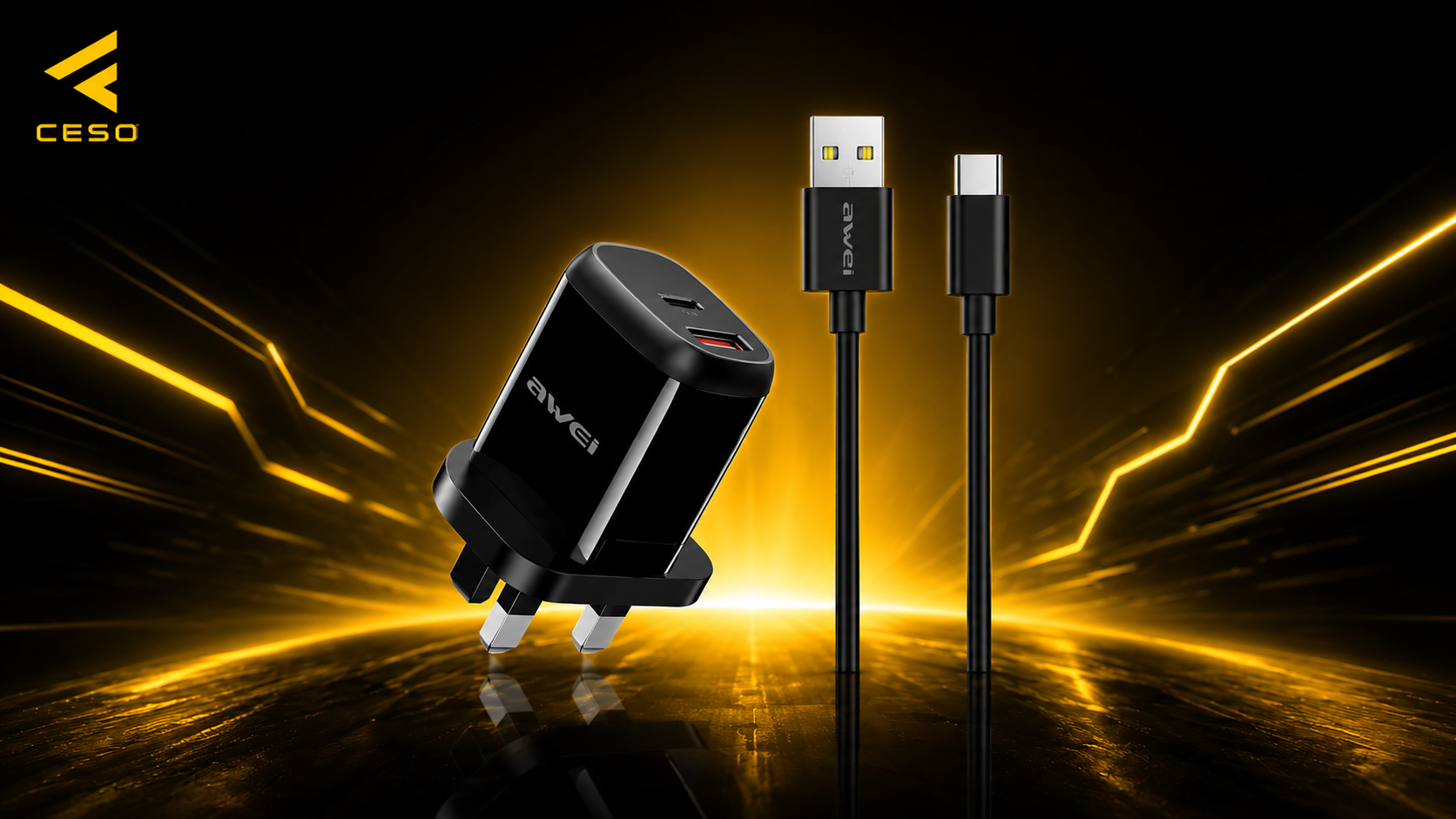 Awei PD1 Smartphone Charger Adapter - 20W USB-C PD + USB-A QC3.0 Fast Charger - Black