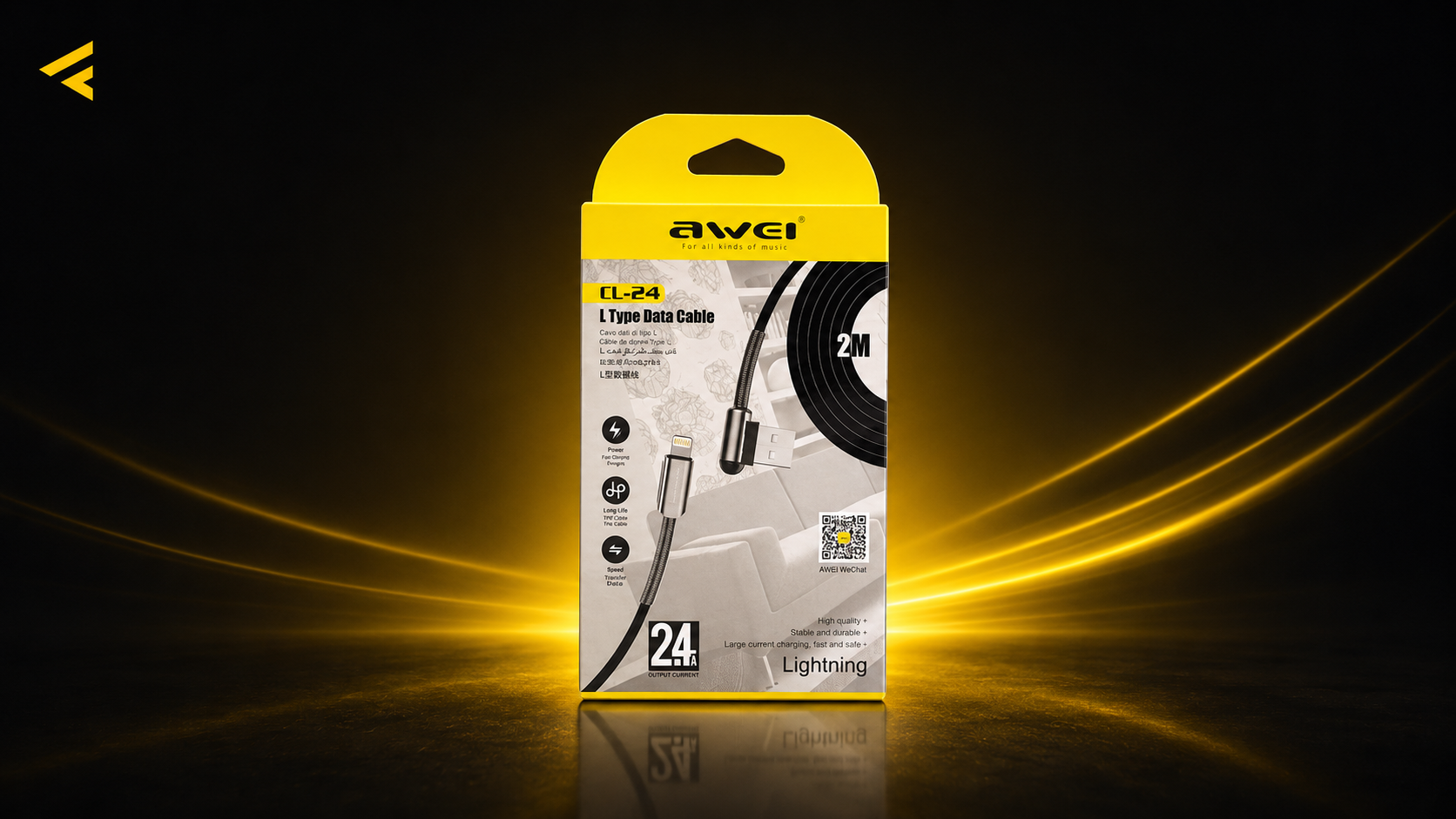 Awei CL-24 Lightning to USB-A Cable - Braided 2m, 2.4A Fast Charging
